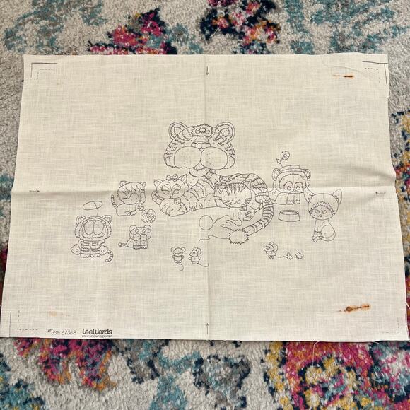 Vintage LeeWards Joys of Motherhood Cat Kittens Crewel Embroidery Open Kit Wool - Picture 5 of 14